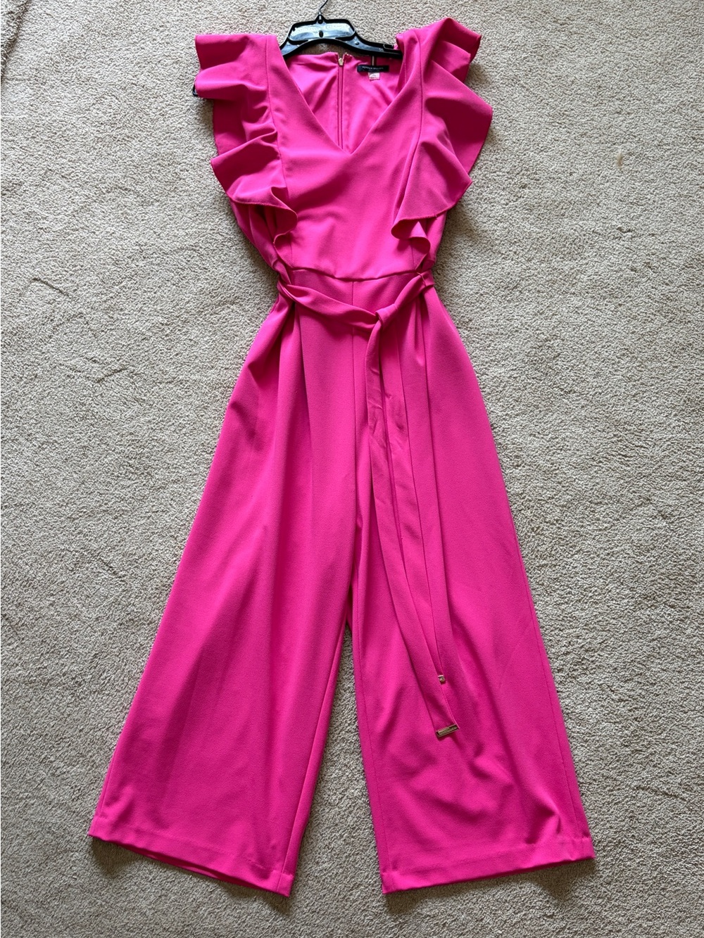 Tommy Hilfiger Pink Ruffle V-Neck Wide-Leg Jumpsuit